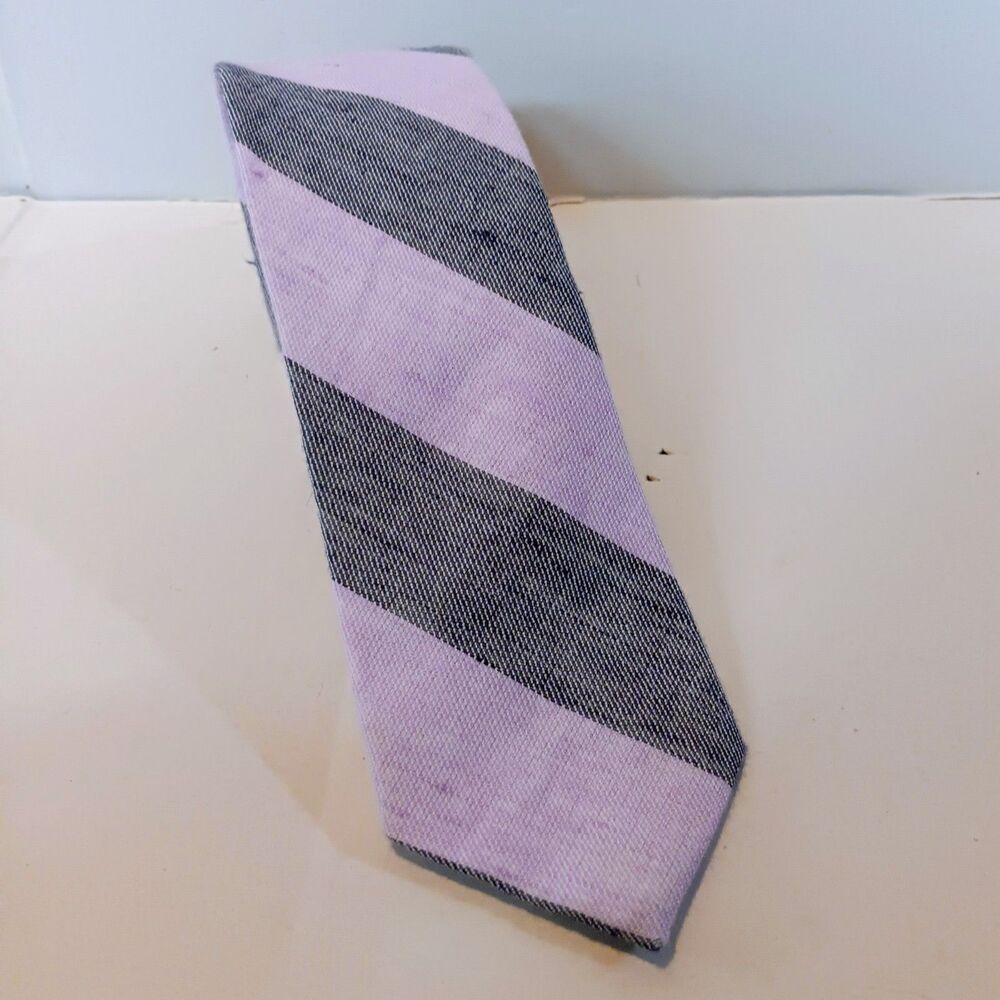 J.Crew Factory Striped Skinny Neck Tie Linen Blend Lavender Gray-Woven-Preppy